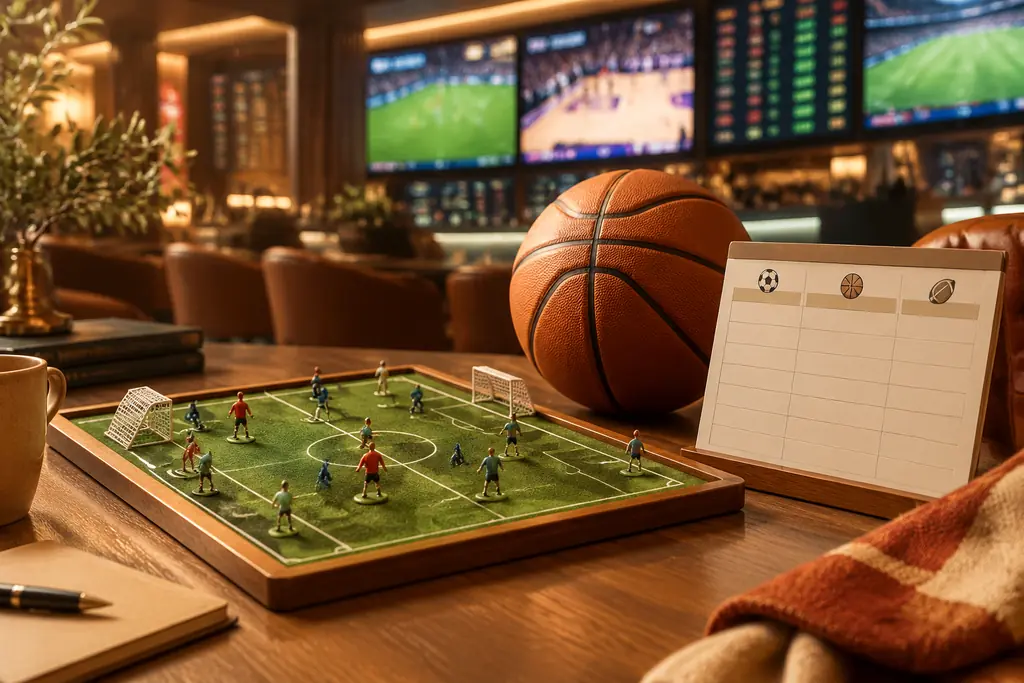 Miniatur lapangan sepak bola dan bola basket di ruang kasino.